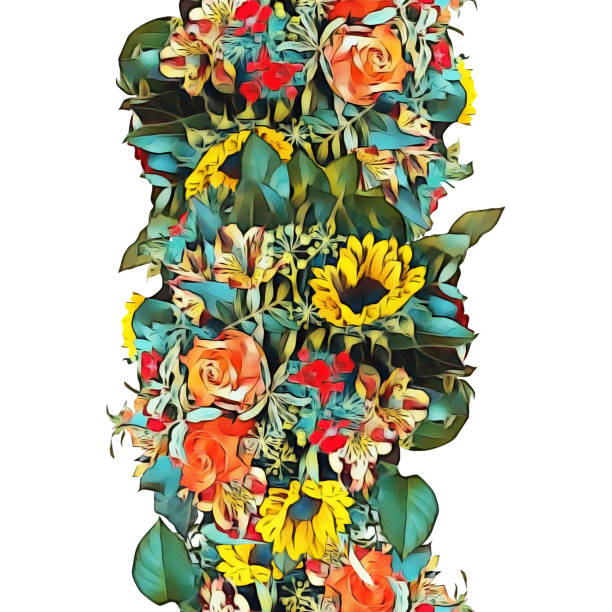 istock Bouquet of flowers, seamless garland. 1135711844