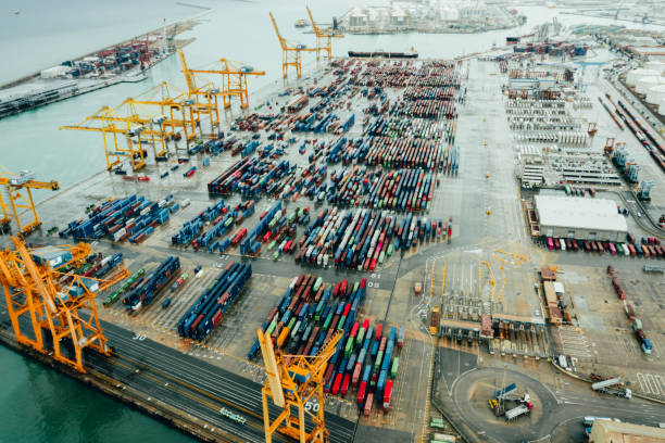 istock Aerial view of commercial container port 1135711892