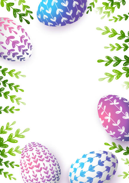 bildbanksillustrationer, clip art samt tecknat material och ikoner med påsk gratulations kort med färgade blommiga ägg - easter egg