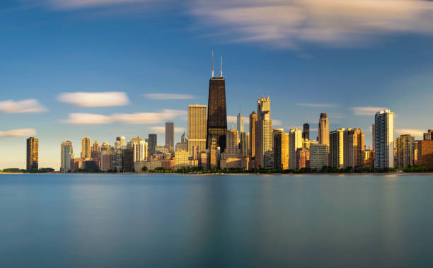 istock Chicago skyline at sunset viewed from North Avenue Beach 1135712232