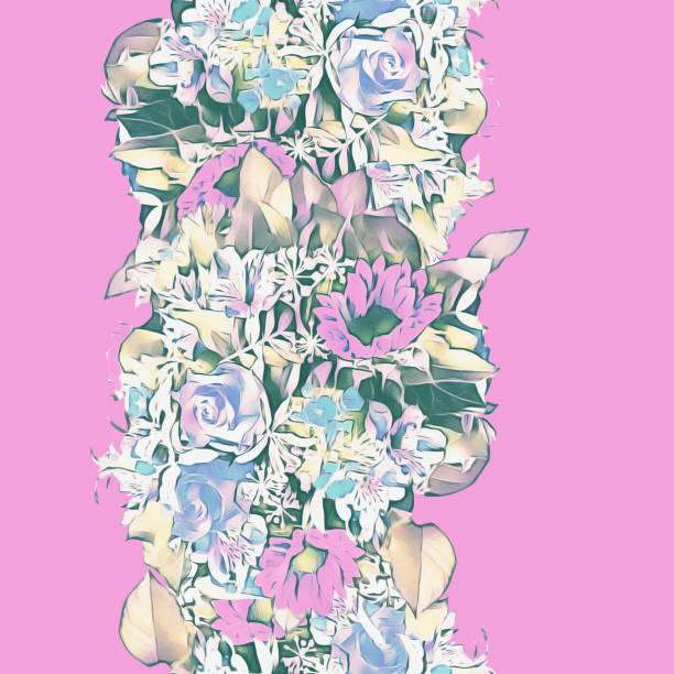 istock Bouquet of flowers, seamless garland. 1135712660