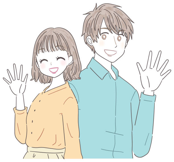 Young Men And Women They Are Waving Their Hands Stock Illustration -  Download Image Now - Cartoon, Friendship, Japanese Ethnicity - iStock