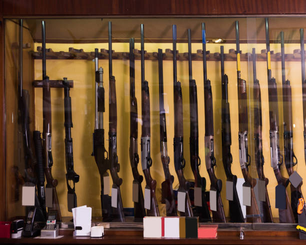 istock Gun shop interior with specialized rifles 1135715606