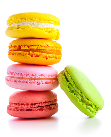 Colorful macaroons on the white background