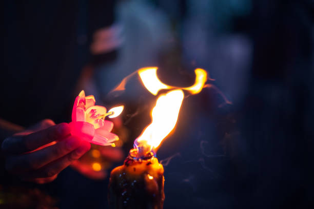 Lotus candle light in Thailand temple.