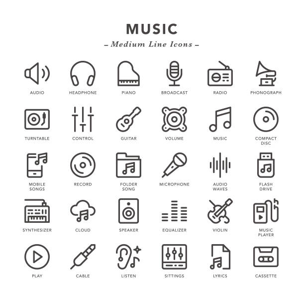 Music - Medium Line Icons Music - Medium Line Icons - Vector EPS 10 File, Pixel Perfect 30 Icons. synthesizer stock illustrations