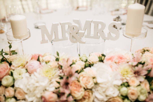 Beautiful table arrangement of a wedding celebration