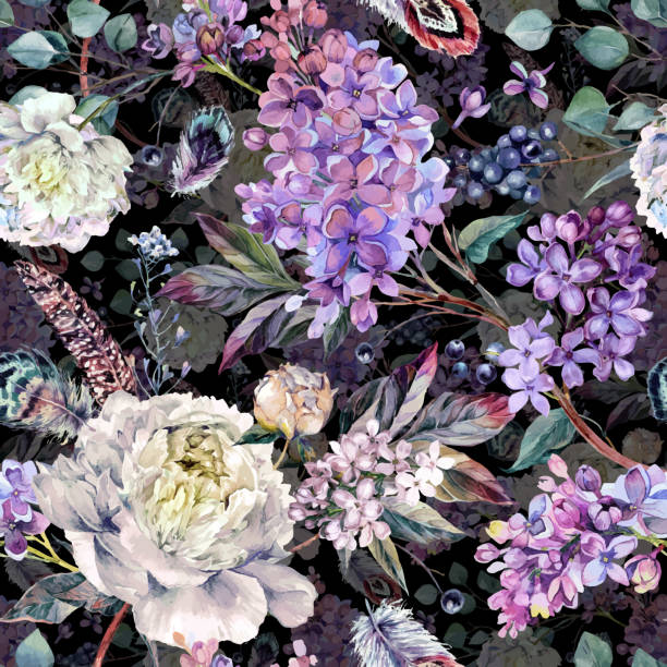 ilustrações de stock, clip art, desenhos animados e ícones de watercolor floral boho pattern - bride backgrounds white bouquet