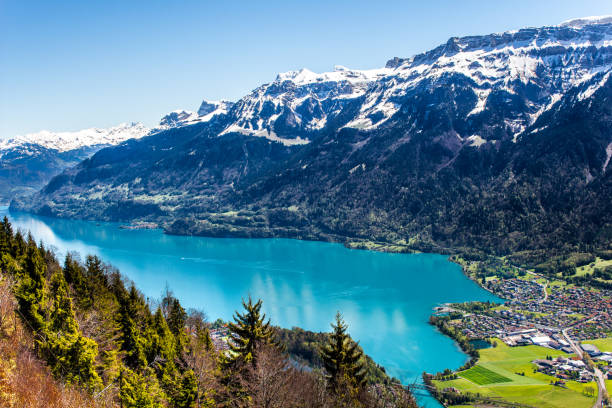 interlaken svizzera. uno dei luoghi più belli da visitare - brienz mountain landscape lake foto e immagini stock