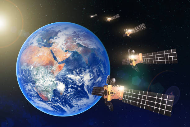 Group Of Satellites In A Row In The Geostationary Orbit Of The Earth For  Communication And Monitoring Systems Elements Of This Image Furnished By  Nasa Stock Photo - Download Image Now - iStock