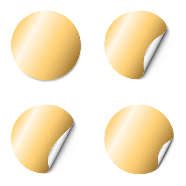 istock Set of red round adhesive stickers with a folded edges, isolated on white background. 1135733684