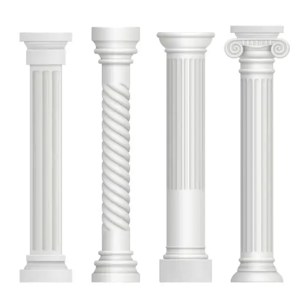 Vector illustration of Antique column. Historical greek pillars ancient building architecture art sculpture vector realistic pictures