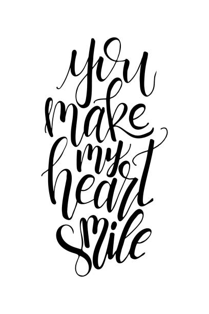 istock Poster with typographical quote. Hand lettering postcard. Ink vector illustration. You make my heart smile 1135739201