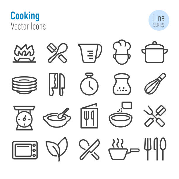 Cooking Icons - Vector Line Series Cooking, restaurant, mixing bowl icon stock illustrations