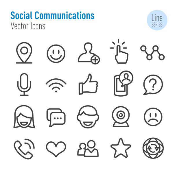 social communications icons-vector line series - wireless technology transfer image cloud symbol stock-grafiken, -clipart, -cartoons und -symbole