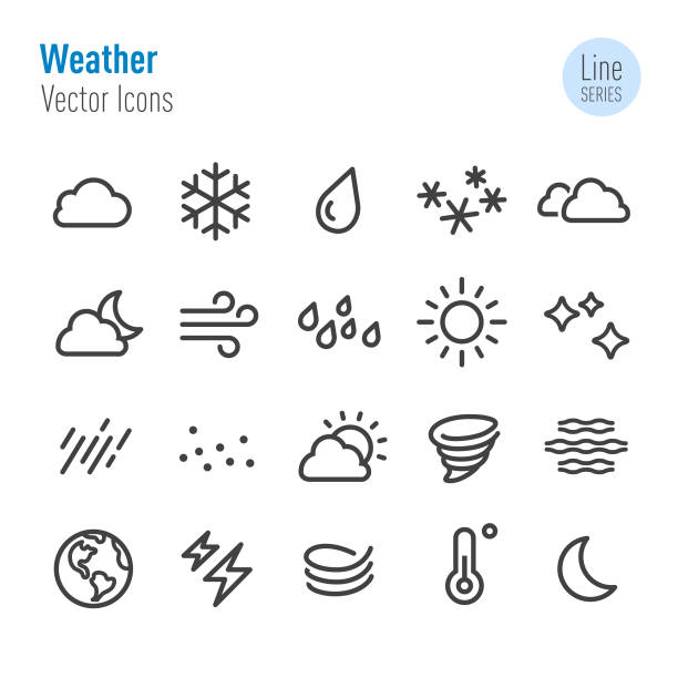 Weather Icon - Vector Line Series Weather, Meteorology, Climate, snowflake shape icons stock illustrations