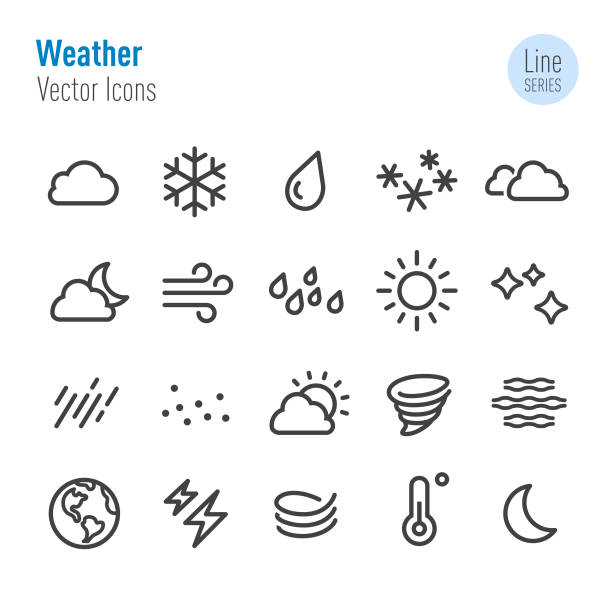 Weather Icon - Vector Line Series Weather, Meteorology, Climate, overcast weather computer icon symbol stock illustrations