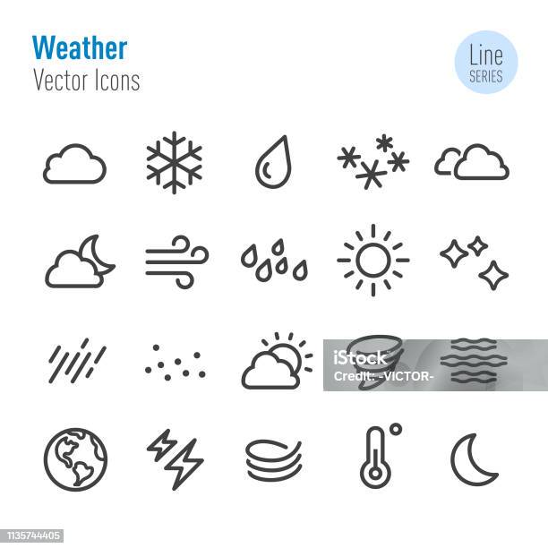 Weather Icon Vector Line Series Stock Illustration - Download Image Now - Icon, Wind, Cold Temperature