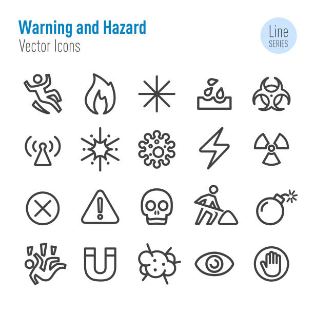 ilustrações de stock, clip art, desenhos animados e ícones de warning and hazard icons - vector line series - construction site sign road warning sign warning sign
