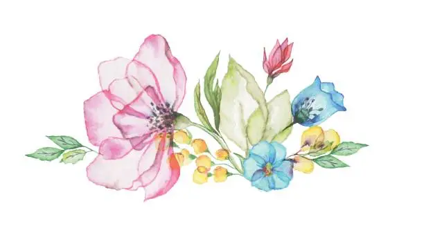 Vector illustration of watercolor flowers for design of flyers, banners, cover, card, postcard