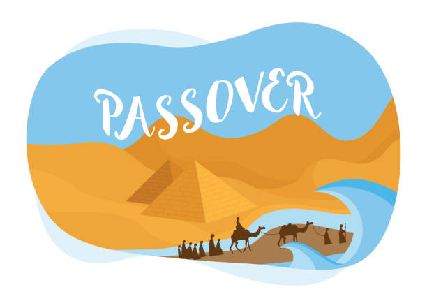 유월 절 카드-이스라엘 백성 들이 이집트에서 점점-벡터 - seder passover judaism family stock illustrations