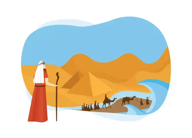 Vector illustration of Passover card with Moses Looking at Egypt- Vector