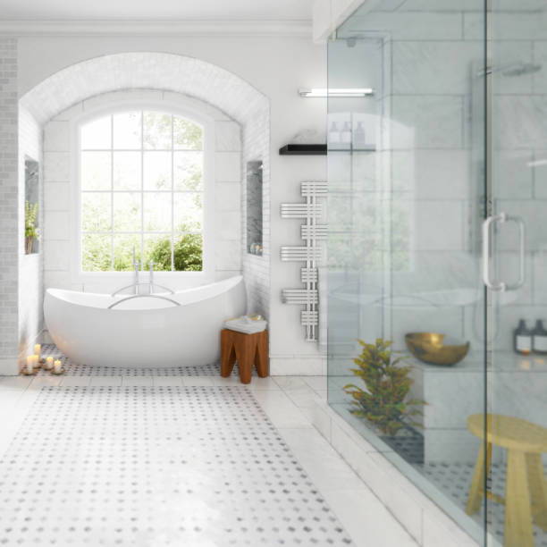 istock Renovation of an old building bathroom (detail) - 3d visualization 1135758170