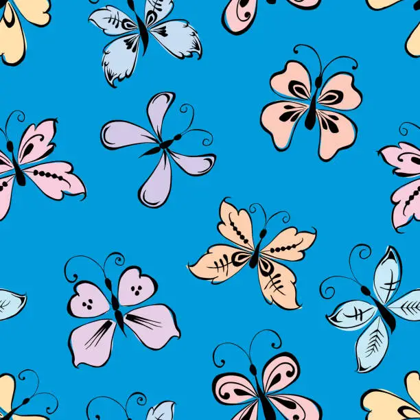 Vector illustration of pattern of decorative butterflies