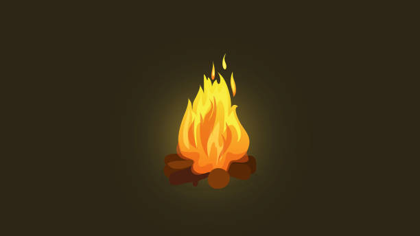 illustrazioni stock, clip art, cartoni animati e icone di tendenza di illustrazione invernale del fuoco di legno - campfire coal burning flame