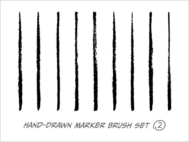 ilustraciones, imágenes clip art, dibujos animados e iconos de stock de conjunto dibujado a mano del vector del cepillo del marcador - brushed