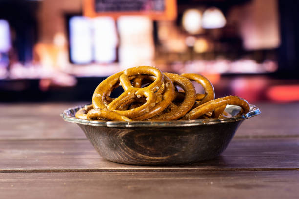 istock Mini salted pretzels with restaurant 1135765188