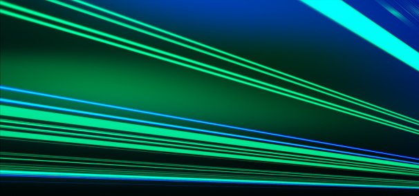 Speed motion on the neon glowing road at dark. Speed motion on the road. Colored light streaks acceleration. Abstract illustration. Blue and Green motion streaks. Space gates.