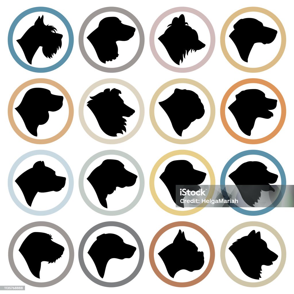 Dog Head Silhouette Icon Set Dog Head Silhouette Vector Icon Set with circle badges. In Silhouette stock illustration