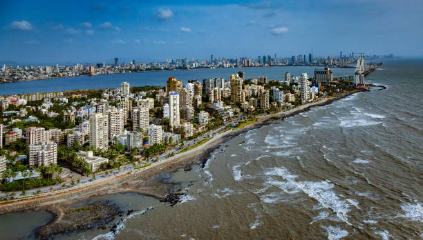 Mumbai aerial view from helicopter 03 Aerial view of Mumbai Coastline from helicopter mumbai stock pictures, royalty-free photos & images