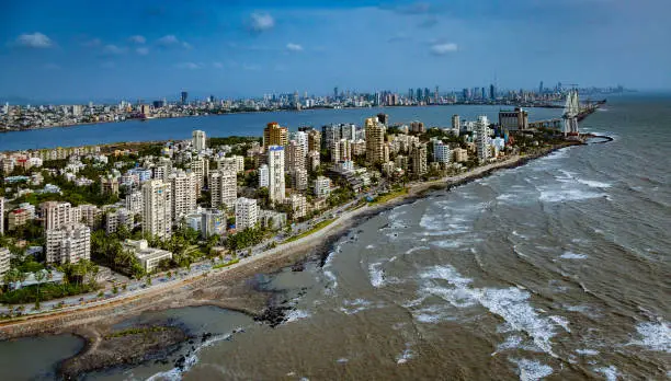 Aerial view of Mumbai Coastline from helicopter