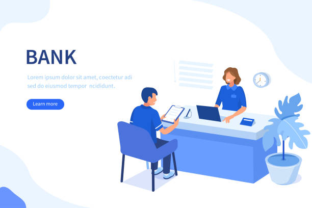 ilustraciones, imágenes clip art, dibujos animados e iconos de stock de banco - bank bank teller customer banking
