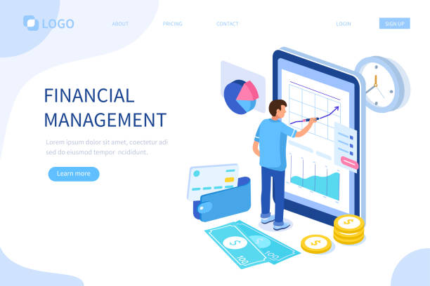 financial management Financial management concept. Can use for web banner, infographics, hero images. Flat isometric vector illustration isolated on white background. bank financial building illustrations stock illustrations