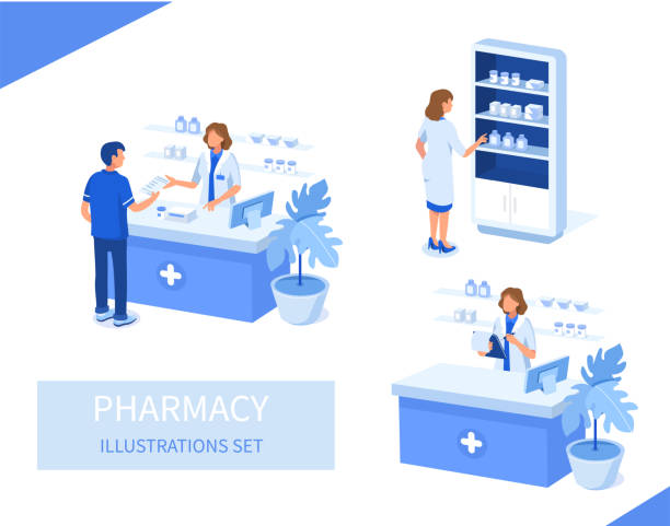 apteka - pharmacy pharmacist medicine chemist stock illustrations