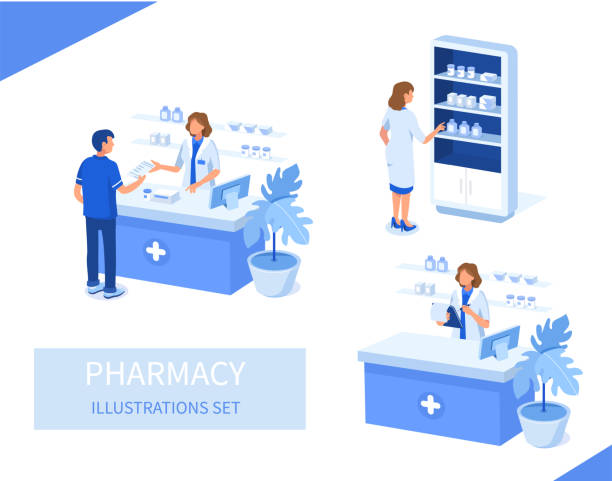 ilustrações de stock, clip art, desenhos animados e ícones de pharmacy - pharmacy pharmacist medicine chemist