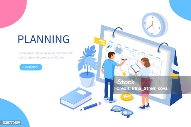 Planning Stockvectorkunst en meer beelden van Kalender - Kalender, Isometrische projectie, Planning