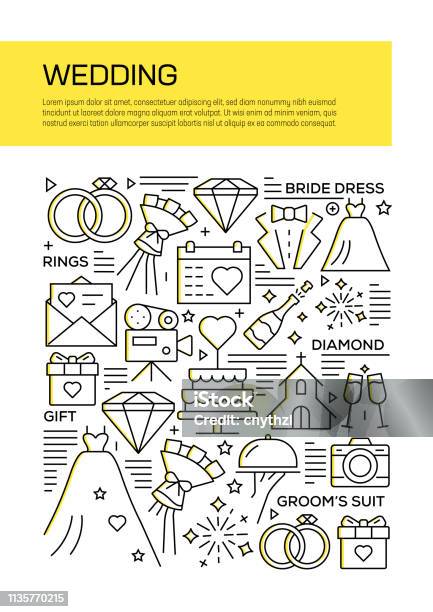 Vector Set Of Design Templates And Elements For Wedding In Trendy Linear Style Seamless Patterns With Linear Icons Related To Wedding Vector Stock Illustration - Download Image Now