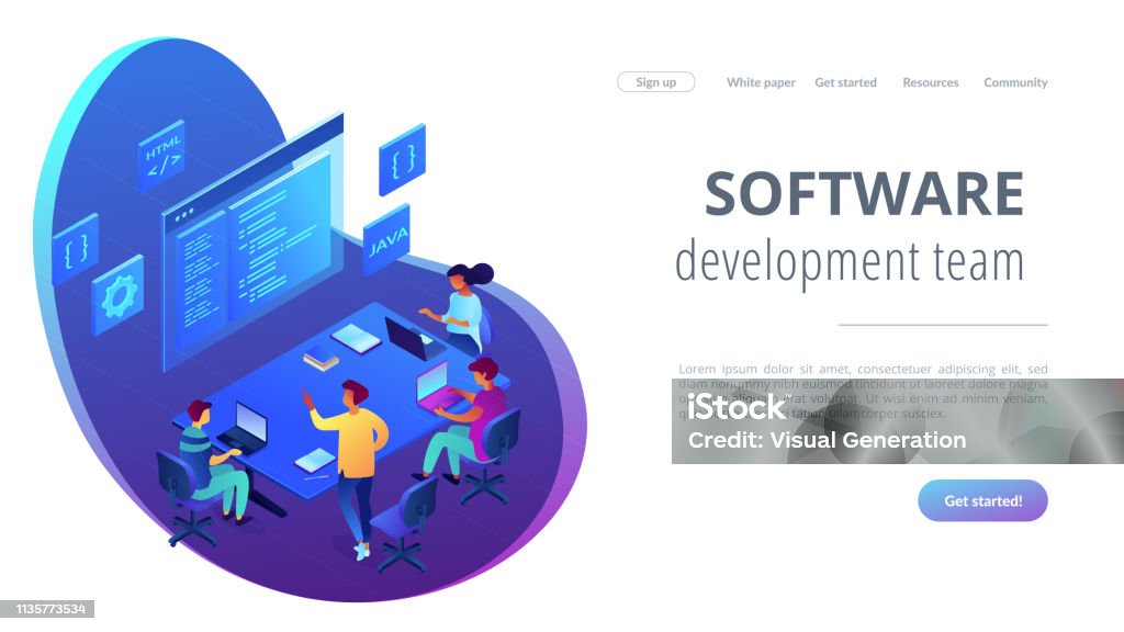 Large Software Development Team Picture Software Development Team Isometric 3d Landing Page Stock Illustration ...