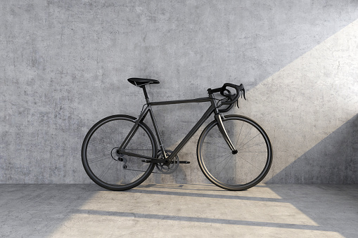 black sport bike on concrete wall background. 3d rendering