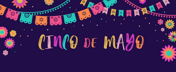 cinco de mayo - 5 maja, święto federalne w meksyku. fiesta banner i projekt plakatu z flagami, kwiatami, dekoracjami - mexico mexican culture carnival paper stock illustrations