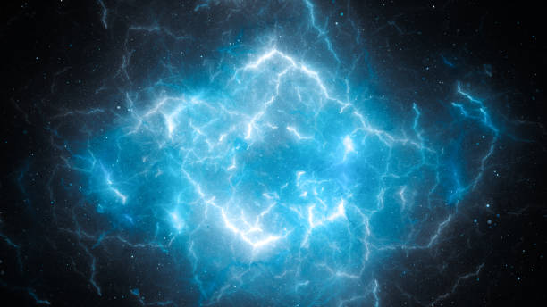 青光る高エネルギー雷 - plasma blue abstract flame ストックフォトと画像