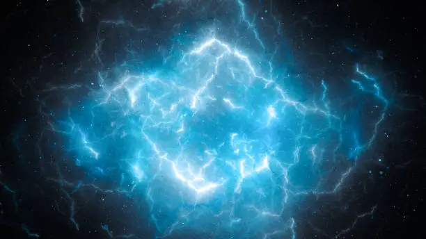 Blue glowing high energy lightning, computer generated abstract background, 3D rendering
