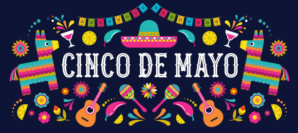 illustrations, cliparts, dessins animés et icônes de cinco de mayo-5 mai, vacances fédérales au mexique. bannière de fiesta et affiche design avec des drapeaux, des fleurs, des décorations - aller de