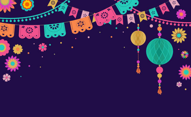  Diseño de pancartas y carteles de Fiesta de México con adornos de flores de bandera Ilustración disponible
