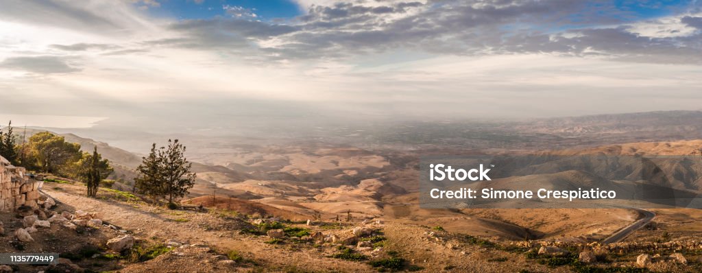Panorama of the Holy Land from the Mount Nebo in Jordan, Middle East Mount Nebo - Jordan Stock Photo