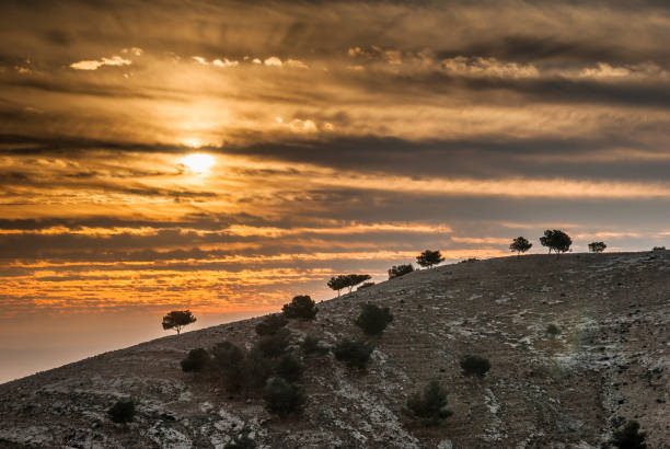 Sunset over Mount Nebo, Dead Sea, Jordan, Middle East Sunset over Mount Nebo, Dead Sea, Jordan, Middle East mount nebo jordan stock pictures, royalty-free photos & images